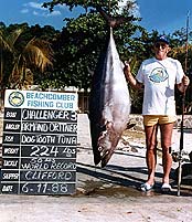 Собакозубый тунец, 224 фунтов (102 кг), трофей 1988 г.